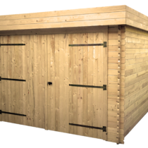 Garage DOG6 en bois à toit plat de 21m² en Madriers massifs de 28 mm avec sa couverture toiture bac acier