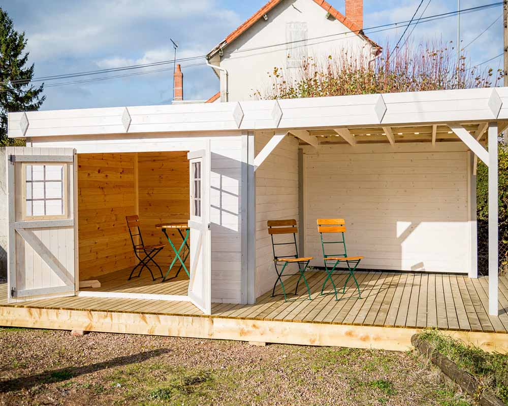 Abri 82 De Jardin Bois à Toit Plat De 20m² Avec Sa Terrasse Couverte ...