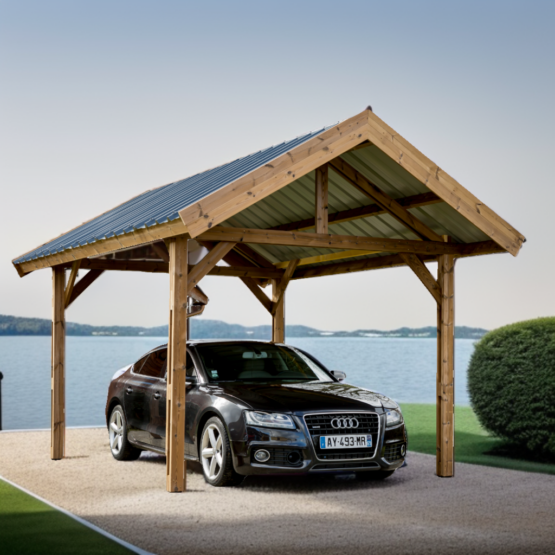 Auvent Carport THU3550.T en THT avec sa couverture bac acier,  de 5.05 x 3.55 soit 18m²