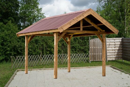 Carport bois en THT / REF:THU 3550 N pour 1 voiture de 10.8 m² à  toit double pente