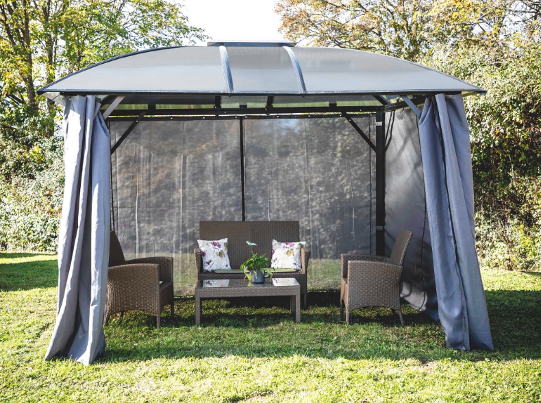  Pergola  9 68 de 10 80m  en aluminium avec rideaux toit 4  