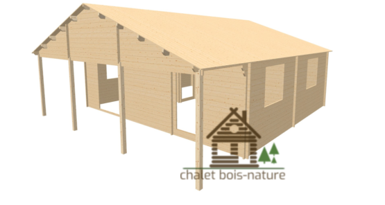 Chalet en Bois/Chalet d’habitation réalisé sur mesure de 71m² + sa terrasse de 18m² fabriqué épicéa de 44mm