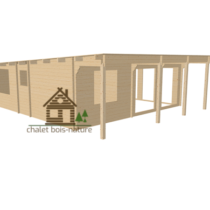 D Chalet Bois/Chalet « Gîte » réalisé sur mesure de 61m² avec sa terrasse couverte fabriqué en épicéa de 44mm à toit plat (3°)