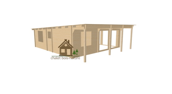 Chalet en Bois/Gîte réalisé sur mesure de 50m²(+10m² de terrasse couverte) fabriqué en épicéa de 44mm à toit plat