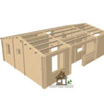 Chalet en Bois/Chalet d’habitation réalisé sur mesure de 75m² fabriqué en épicéa réalisé en double madriers de 44mm ( 44/100/44) avec sa terrasse