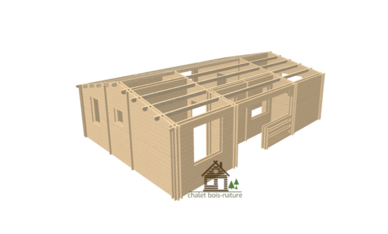 Chalet en Bois/Chalet d’habitation réalisé sur mesure de 75m² fabriqué en épicéa réalisé en double madriers de 44mm ( 44/100/44) avec sa terrasse