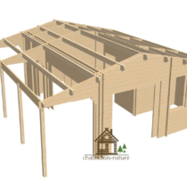 Chalet en Bois/Chalet d’habitation réalisé sur mesure de 64m² fabriqué en épicéa en double madriers de 44mm ( 44/100/44) avec sa terrasse couverte de 18m²