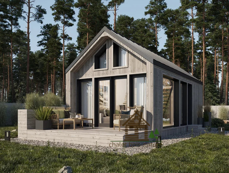 Chalet/Maison Scandinave Modèle 21 de 31m²  équipé /Isolé / En ossature bois + sa terrasse