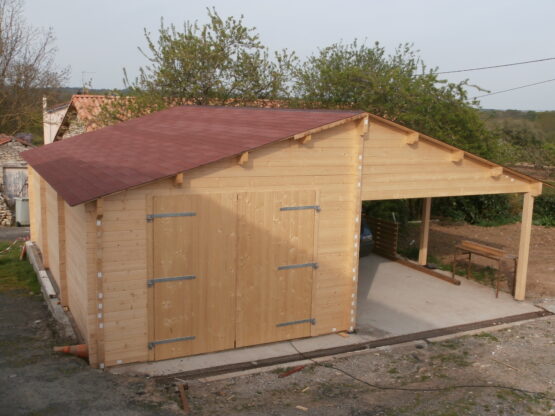 Garage+ Carport  HSG4 de 41m² en madriers de 44mm