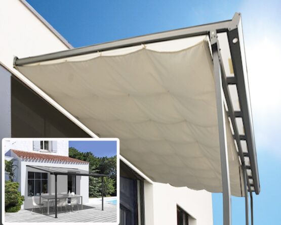 Toit terrasse TT3042.ALRT avec rideau d’ombrage extensible en  Aluminium gris anthracite de 3.05 x 4.20 m soit 12.80m²