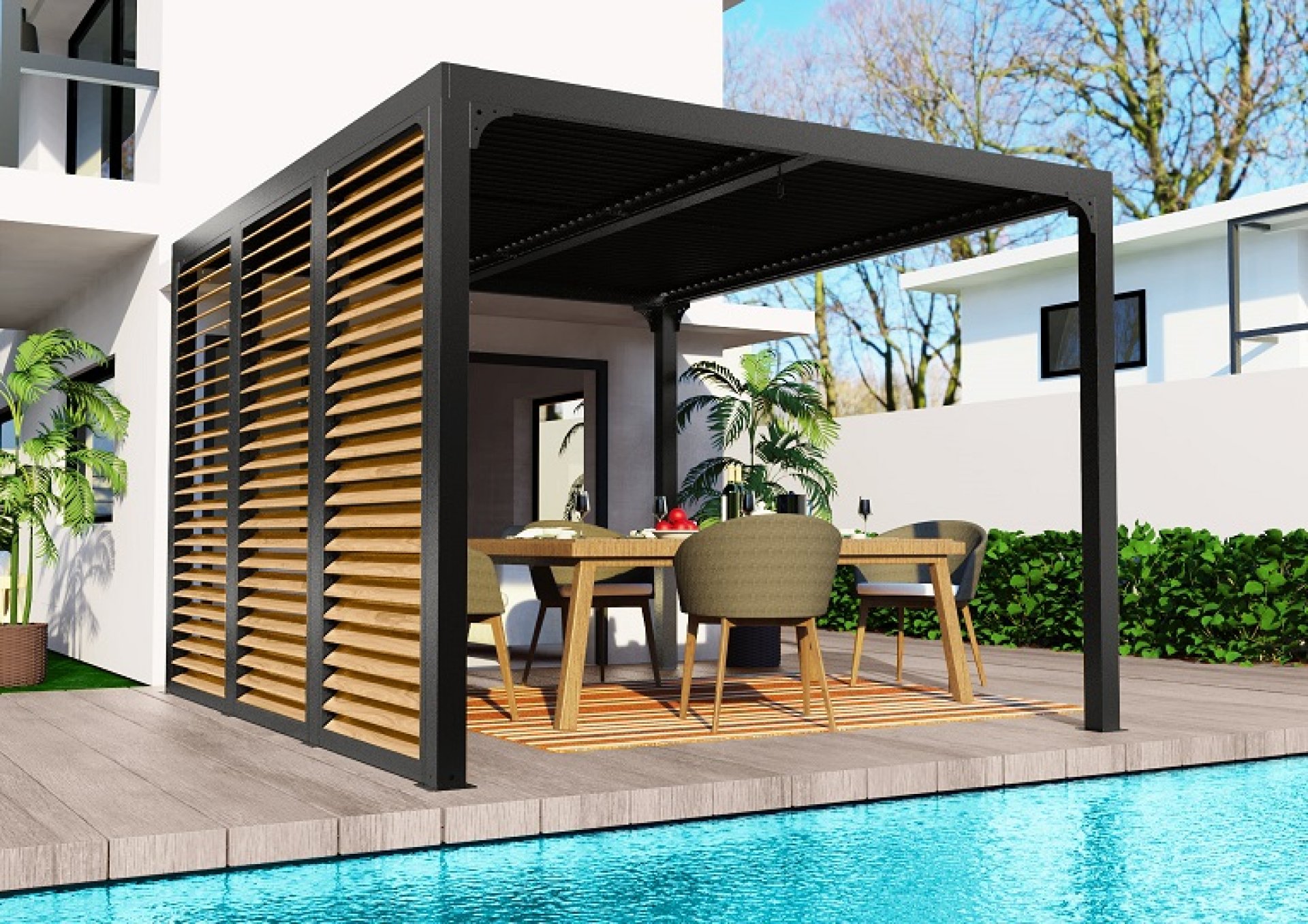 Pergola bioclimatique PER36VB30.BI-Ventelles latérales aluminium mobiles couleur bois-10.80m²🌞🏡