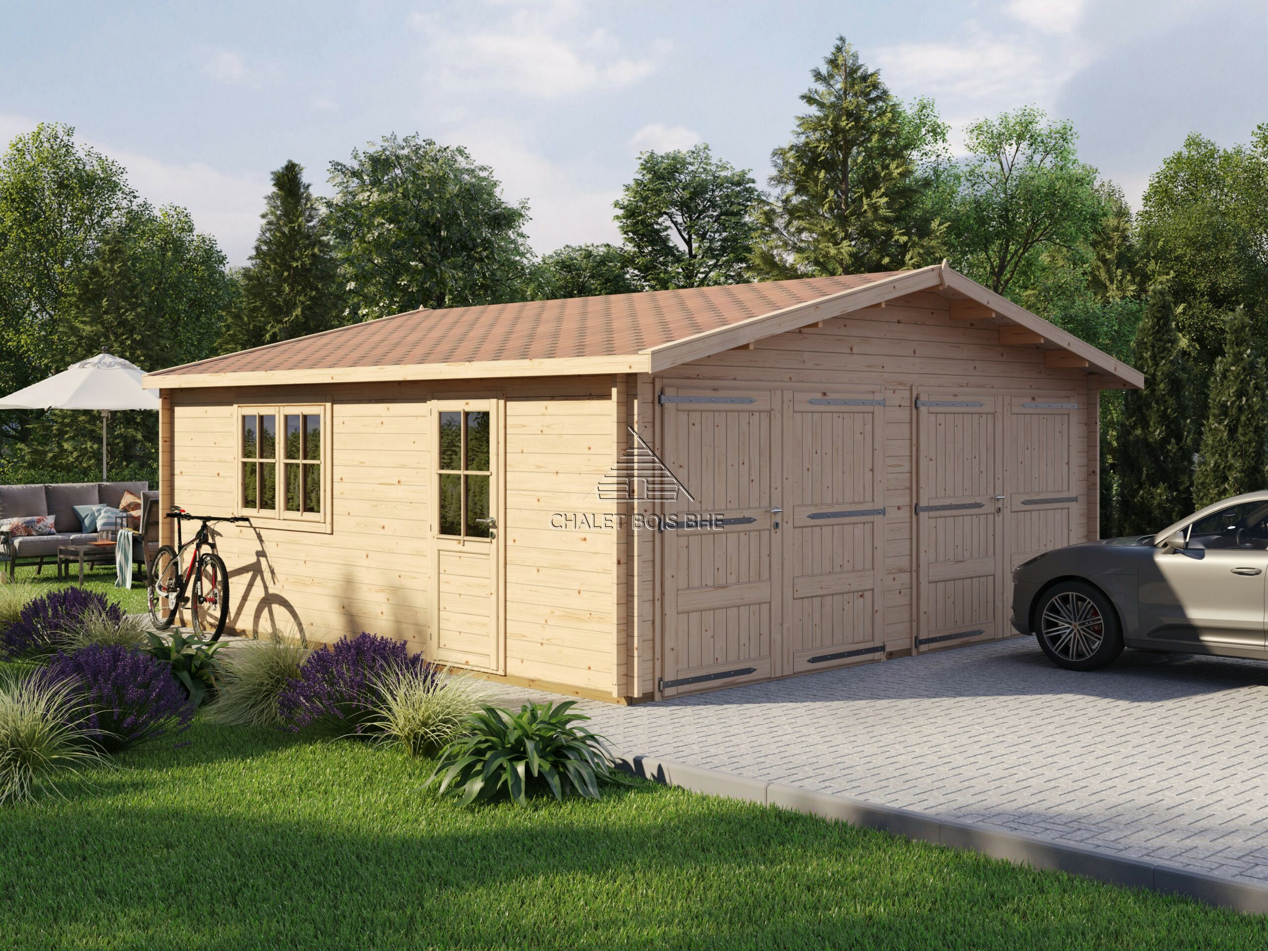 Garage Double36 de 36m² en madriers de 44mm