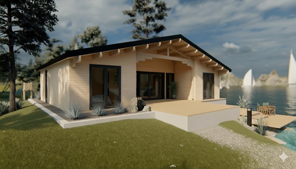 Chalet bois Takoma 75m² + terrasse 🏡 (58mm)