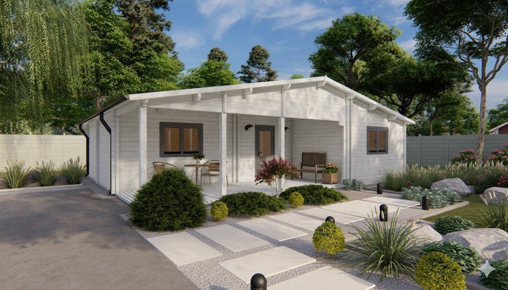 Chalet bois Jennifer 65m² + 16² de terrasse🏡 (68mm)