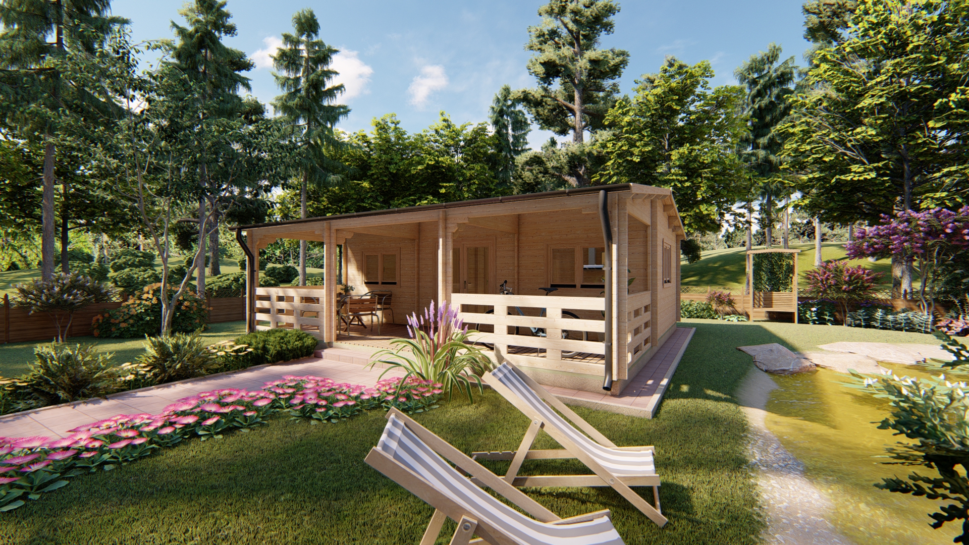 Chalet bois Alma 32m² habitable🏡 (44mm)