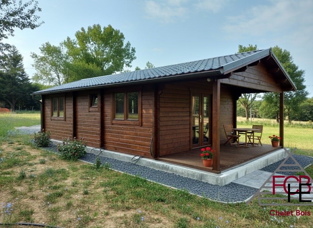 Chalet bois N°010222 49m² avec sa terrasse de 8m²🏡 (68mm)