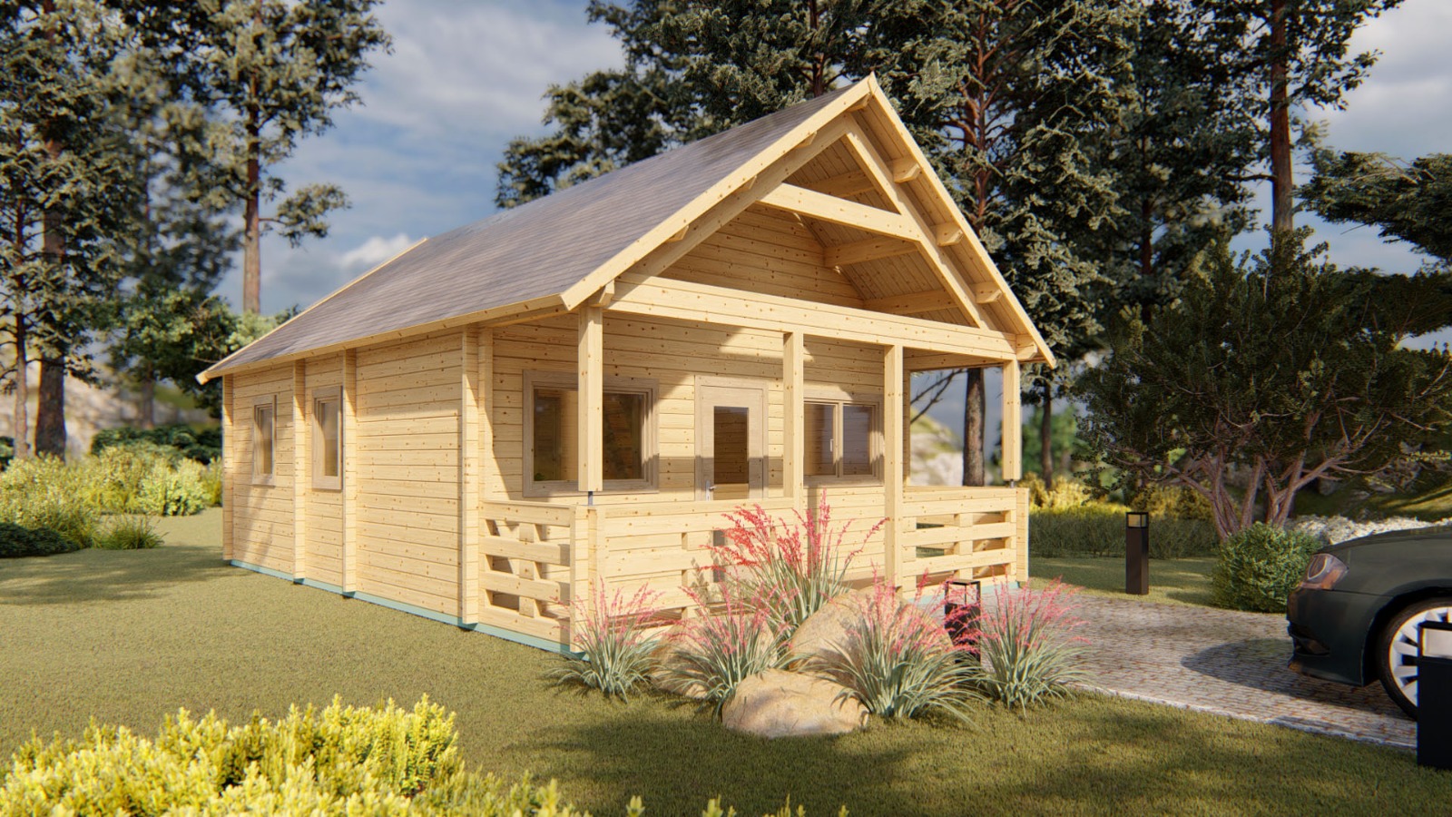 Chalet bois Max 32,4 m² habitables + terrasse de 7,5 m²🏡 (68mm)