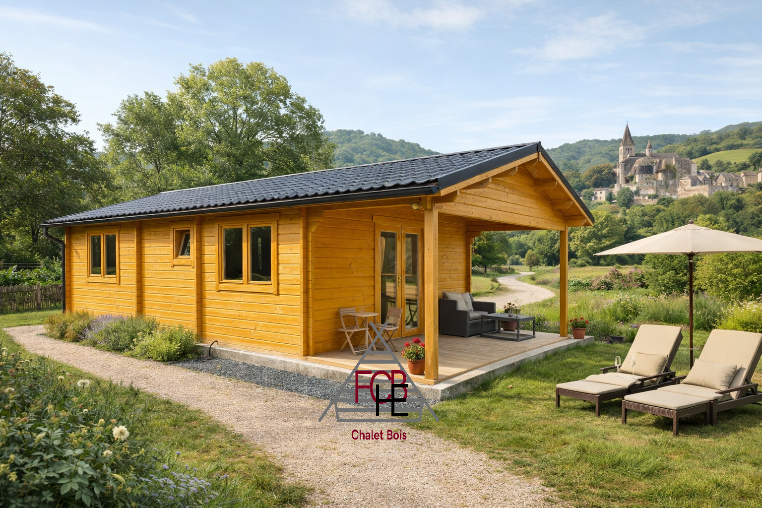 Chalet N°010222 de 49m² à usage de gîte avec sa terrasse de 8m²🏡 en 68mm / 2 chambres