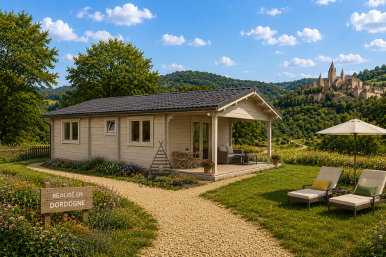 Chalet N°010222 de 49m² à usage de gîte avec sa terrasse de 8m²🏡 en 68mm / 2 chambres