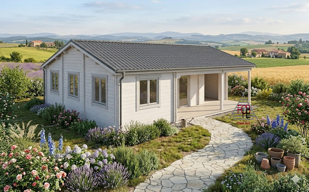 🏡 Chalet N°180724 – Madriers 44/100/44 mm – 102 m² + Terrasse ( habitable 90m² / 3 chambres)