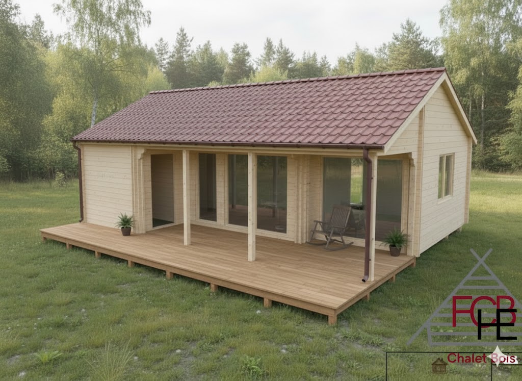 Chalet bois N°210922 – 70m² avec sa terrasse  🏡 44/100/44mm