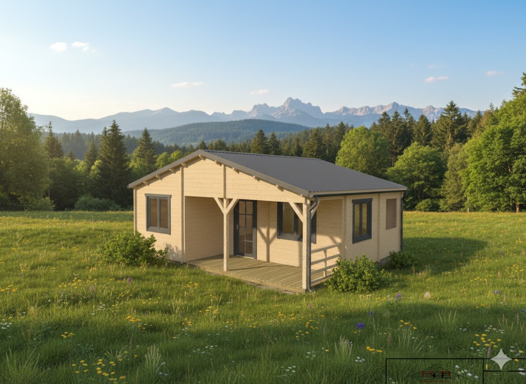 Chalet bois N°051125  45m²habitable + sa terrasse🏡 68mm