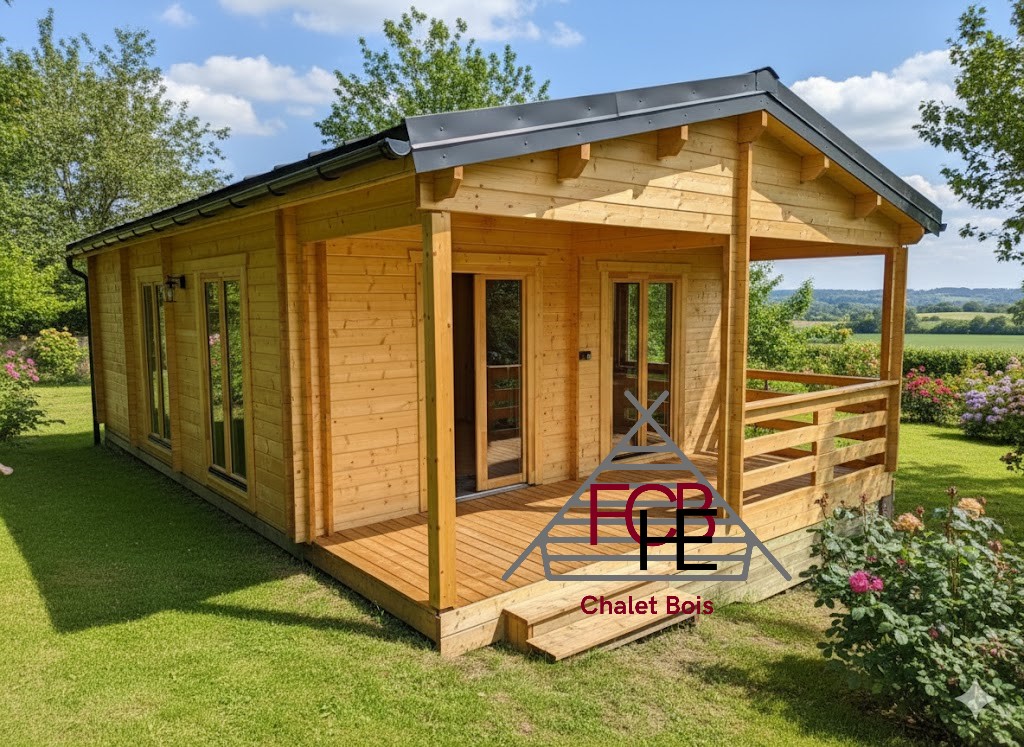 Chalet bois N°151025  51m² avec sa terrasse 🏡 68mm