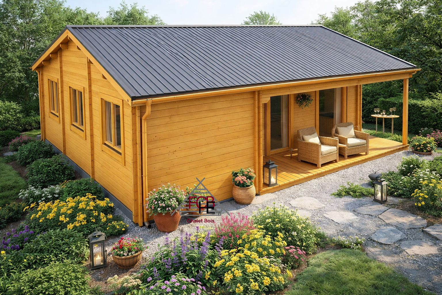 Chalet N°180724 – En 44/100/44 mm – 102 m² + Terrasse/Habitable 90m² / 3 chambres