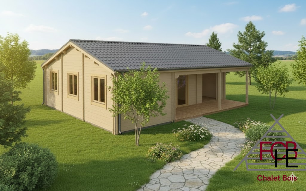 🏡 Chalet N°180724 – Madriers 44/100/44 mm – 102 m² + Terrasse ( habitable 90m² / 3 chambres)