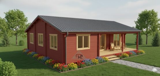 Chalet bois N°141024  80m² avec sa terrasse de 12.5m²🏡 44/100/44mm