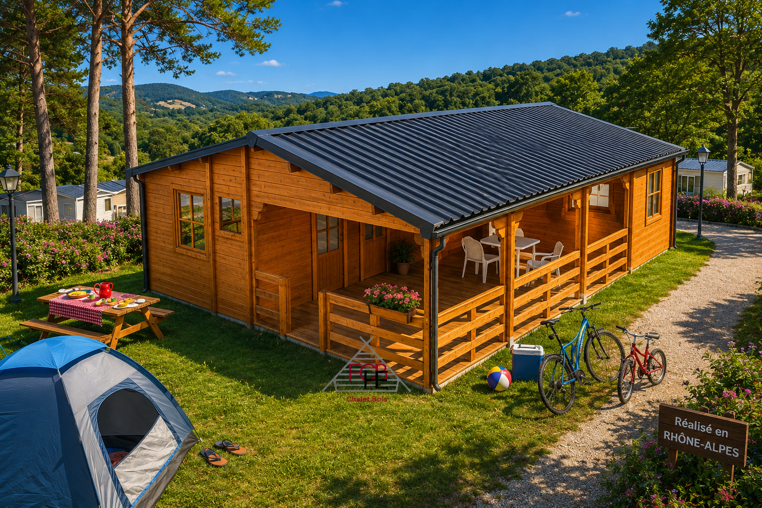 Chalet N°110722 – 75.8m² avec sa terrasse  🏡En 68mm/ 2 chambres