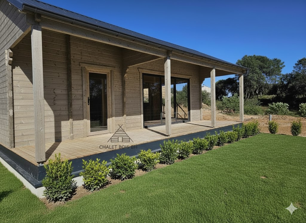 Chalet bois N°110225 – 64 m² avec sa terrasse 🏡 (44 mm)