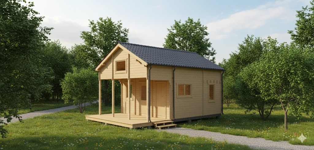 Chalet bois N°260924 – 47m² avec sa terrasse + la mezzanine de 20m² 🏡 44/100/44mm