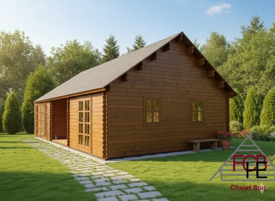 Chalet bois Castyn  70m² avec sa terrasse🏡 (44 mm)