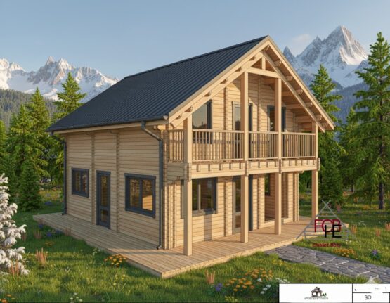 🏡 Chalet N°070323 – Madriers 68/150/68 mm – 134 m² avec Terrasse + Balcon ( 3 chambres) isolé