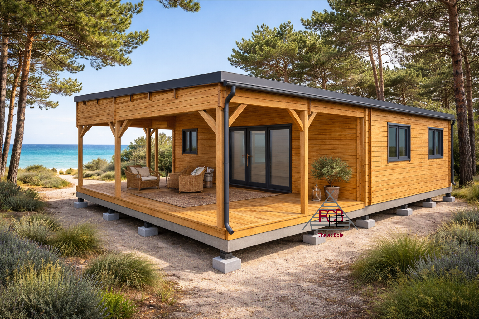 Chalet N°041225 – En 44/150/44 /120 m² avec Terrasse Couverte / Habitable 70m² /1 chambre