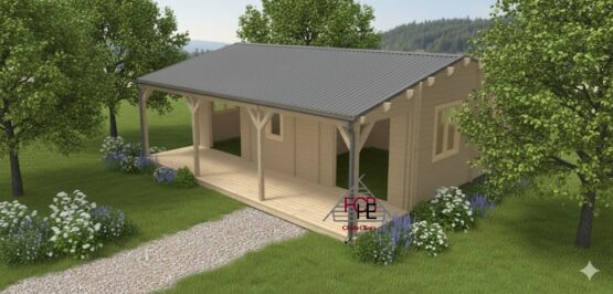 Chalet bois N°061025- 57m² habitable –Réalisé pour une habitation à l’année pour une personne 🏡