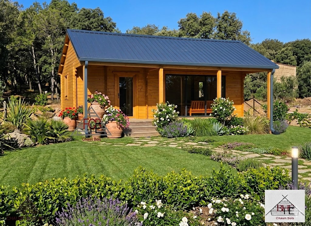 Chalet N°110225 – 64 m² avec sa terrasse 🏡 en 44 mm / 1 chambre / Le client se charge de l&rsquo;isolation