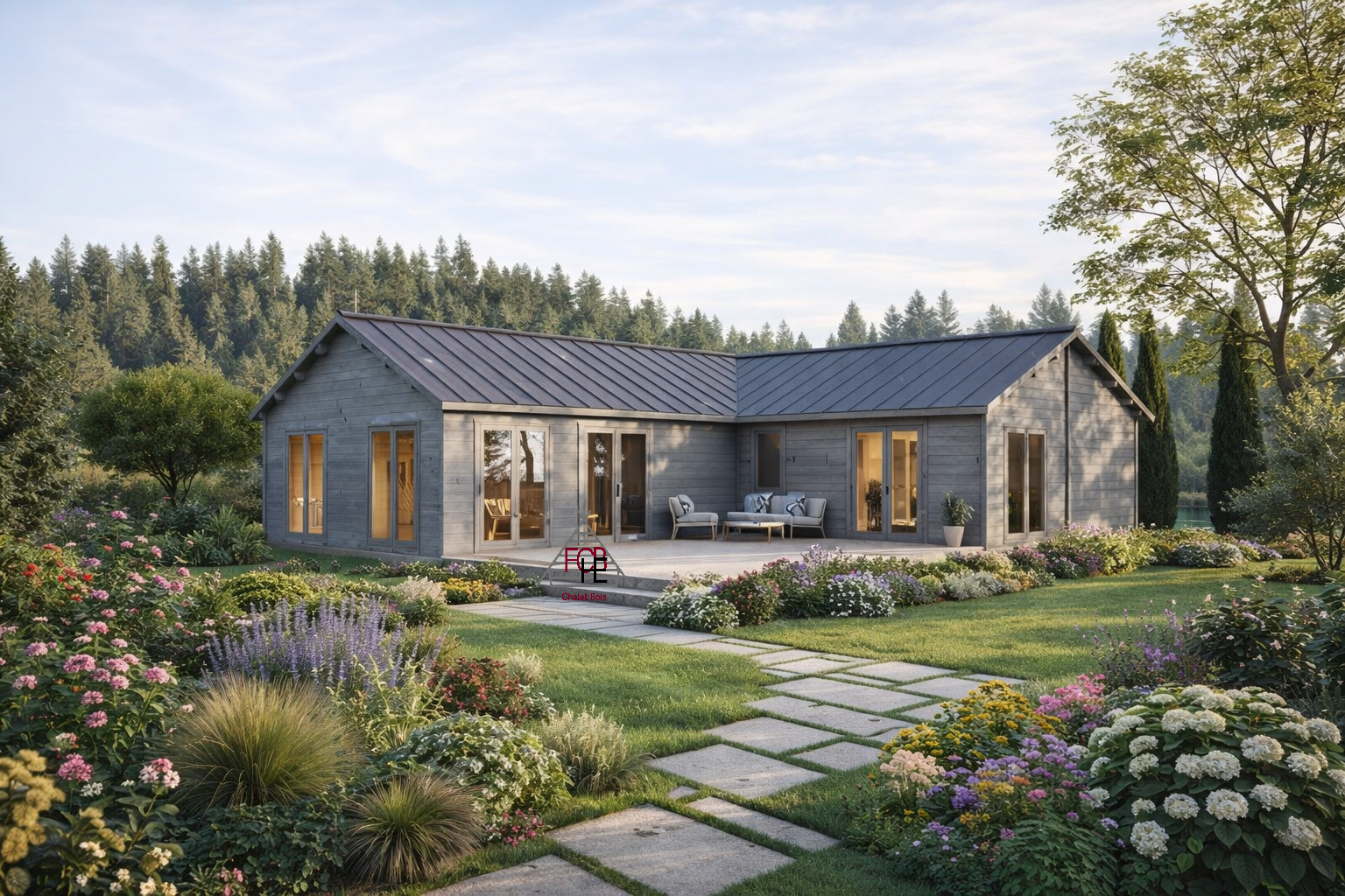 Chalet N°031225 – 108 m² habitables en madriers contrecollés 90 mm – 3 chambres