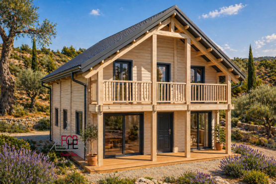 Chalet N°070323 – Madriers 68/150/68 mm – 134 m² avec Terrasse + Balcon ( 3 chambres) isolé