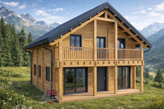 Chalet N°070323 – Madriers 68/150/68 mm – 134 m² avec Terrasse + Balcon ( 3 chambres) isolé