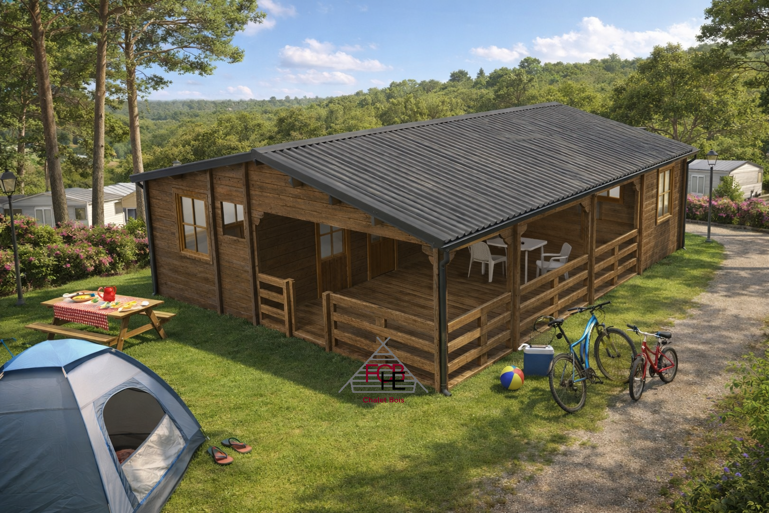 Chalet N°110722 – 75.8m² avec sa terrasse  🏡En 68mm/ 2 chambres