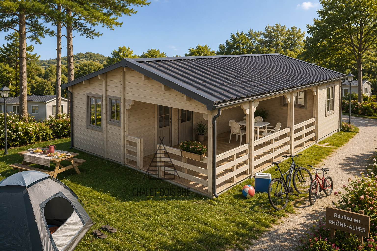 Chalet N°110722 – 75.8m² avec sa terrasse  🏡En 68mm/ 2 chambres