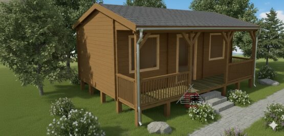 Chalet bois N°121125- 42m² avec la terrasse couverte –  🏡