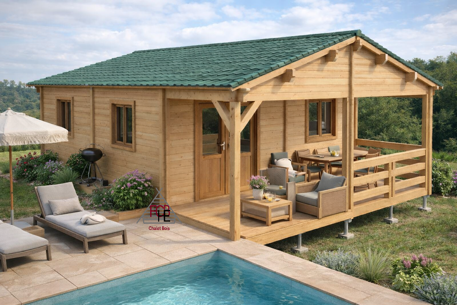 Chalet N°151025 – 47 m² 🏡 (68 mm)