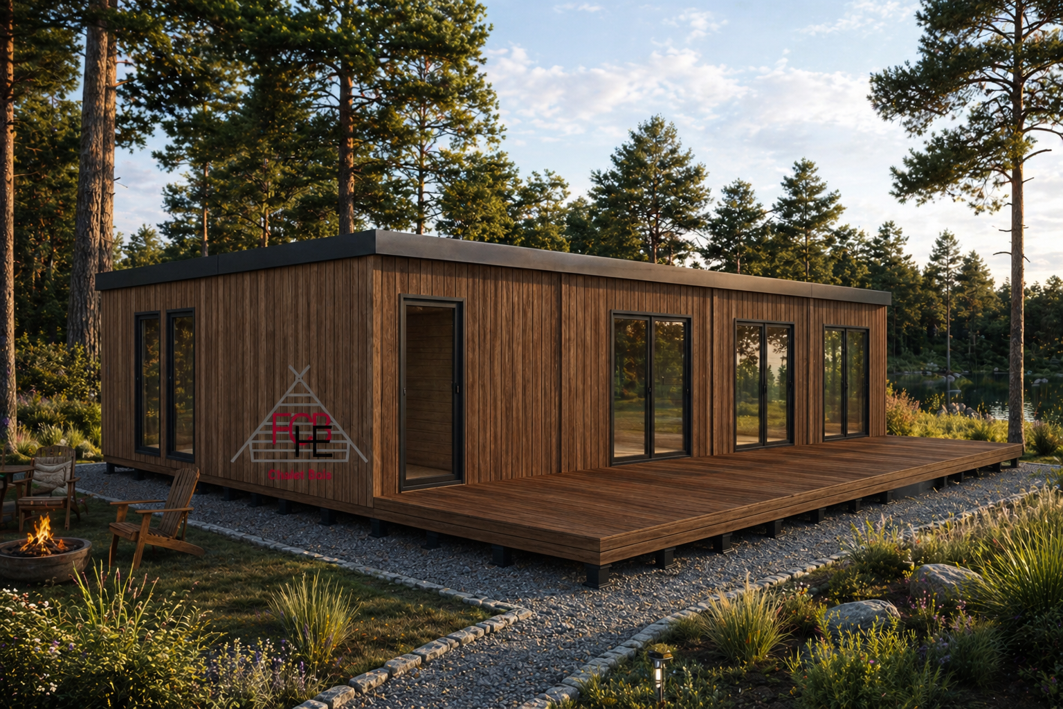 Chalet N°170225 -85m²+ Terrasse- Madriers 44mm+ isolation + Bardage + Dalle bois- 2 chambres