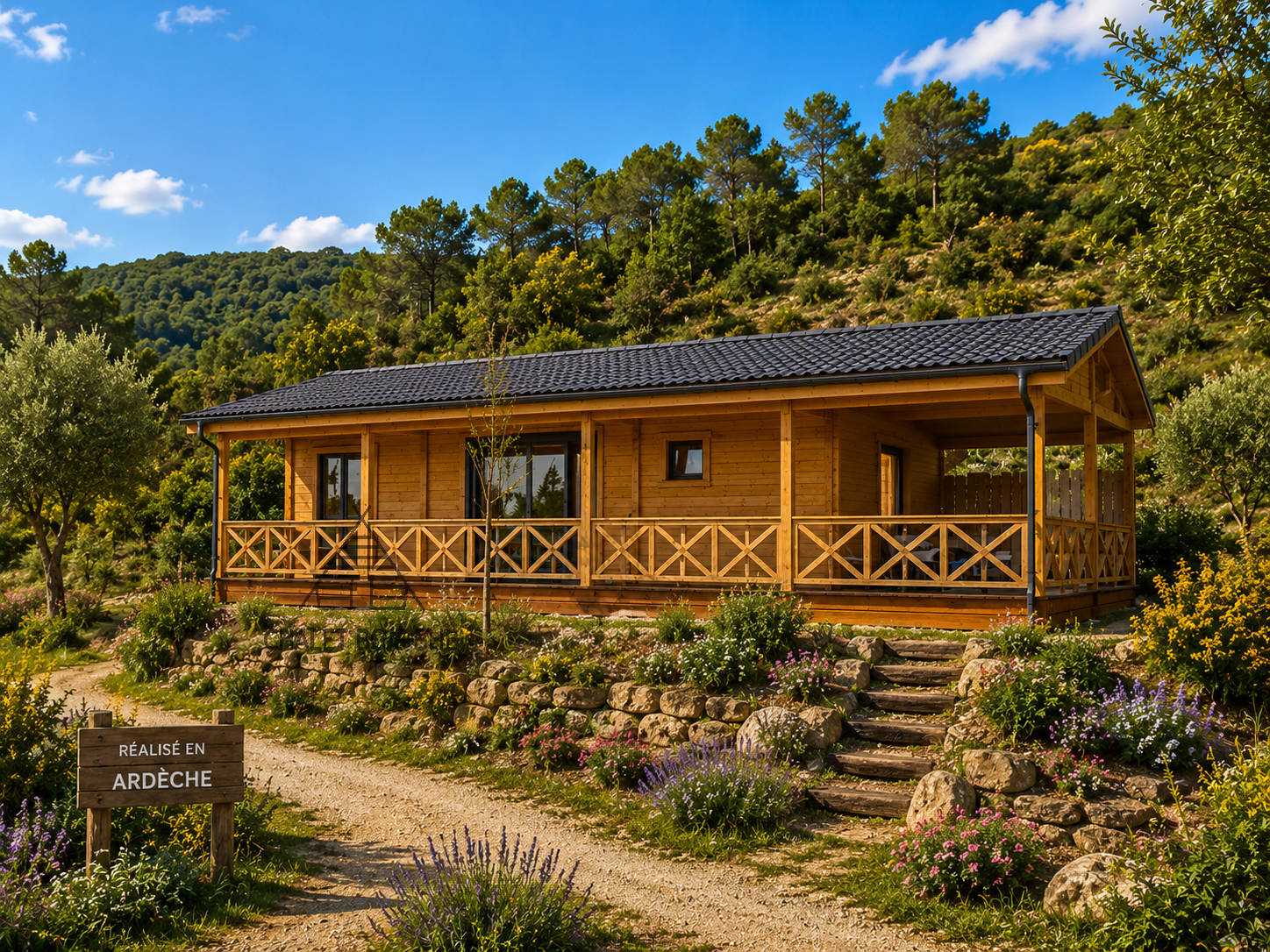 Chalet PMR 68  – 70 m² avec sa terrasse🏡 En 68 mm / 2 chambres / Gîte