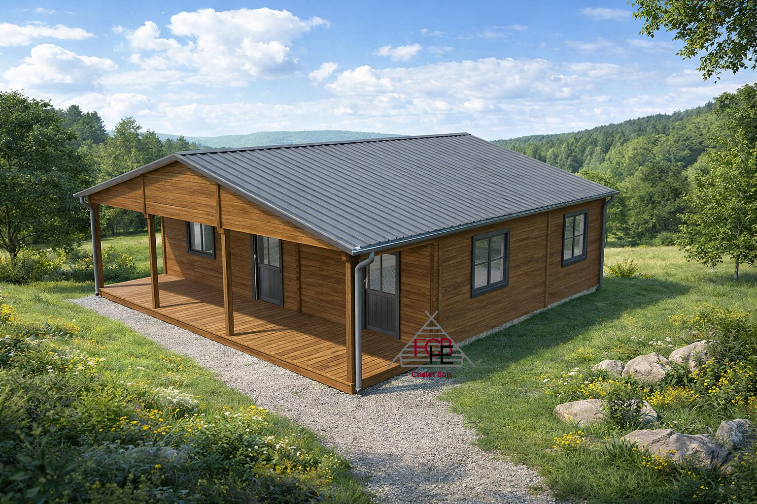 Chalet N°160824 – 84 m² avec sa terrasse 🏡En 68mm /1 chambre + 1 bureau