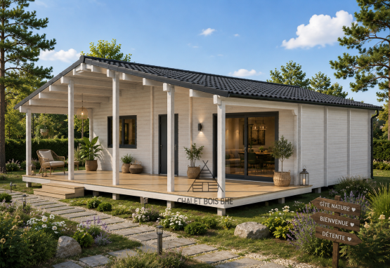 Chalet N°160824 – 84 m² avec sa terrasse 🏡En 68mm /1 chambre + 1 bureau