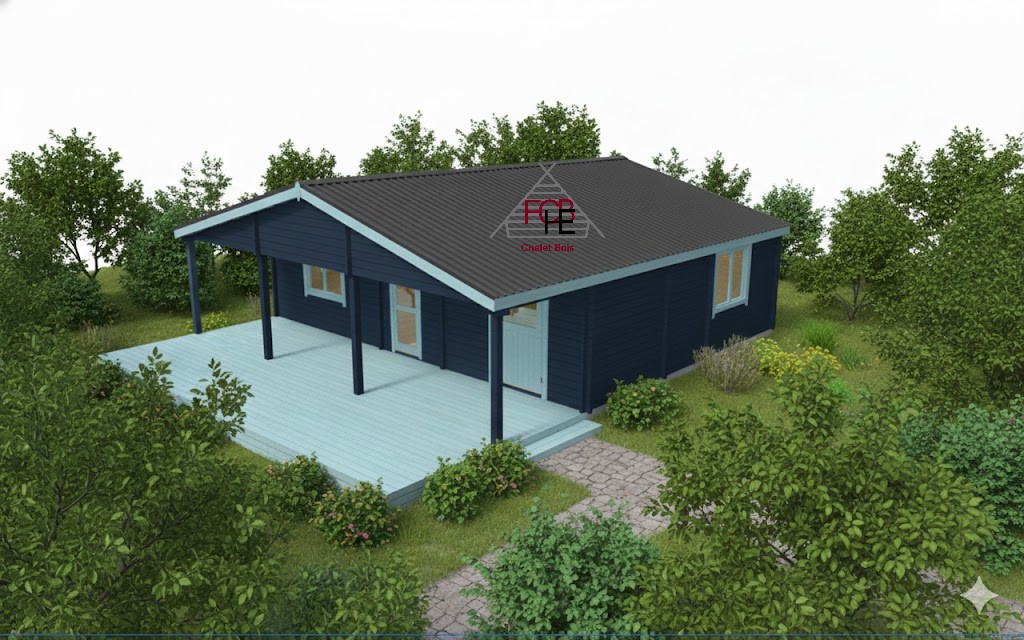 Chalet bois N°160824 – 84 m² avec sa terrasse 🏡 (68 mm)